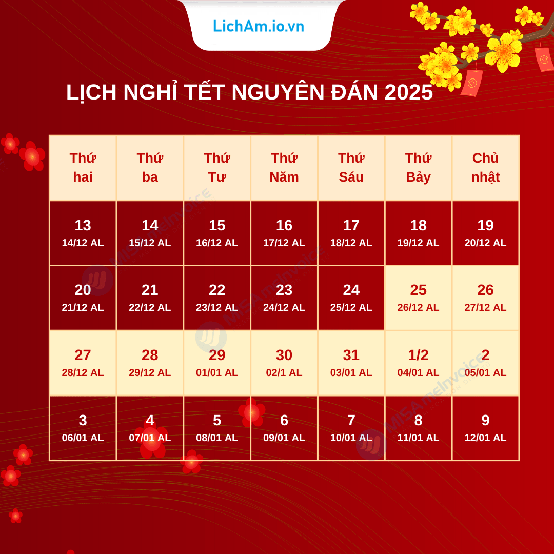 Lịch nghỉ Tết Nguyên Đán 2025