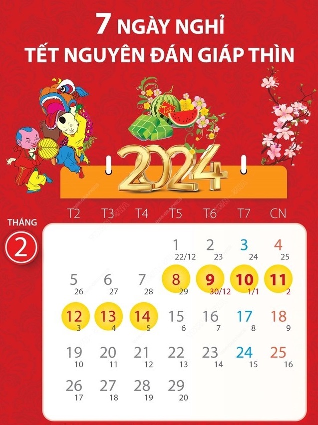 Lịch nghỉ Tết Nguyên Đán 2024